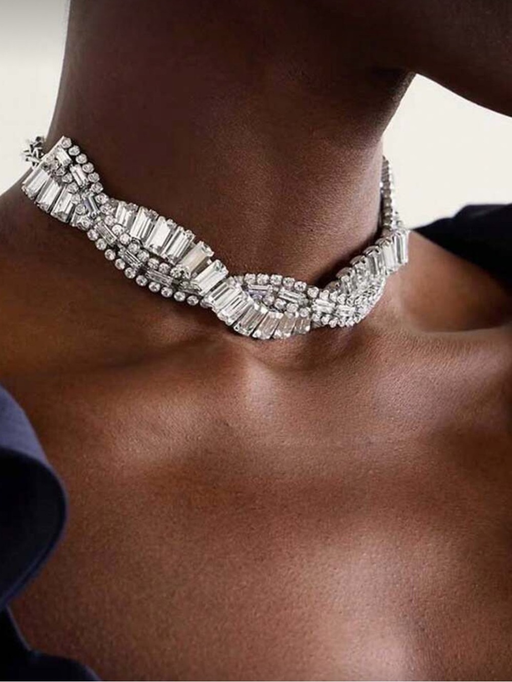 Silver Crystal Baguette Twist Choker